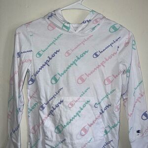 Champion White and Pink Hoodie Dynamic Logo Design